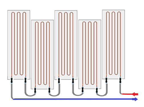 Anschlussschema Wandheizung mit Rohrführung